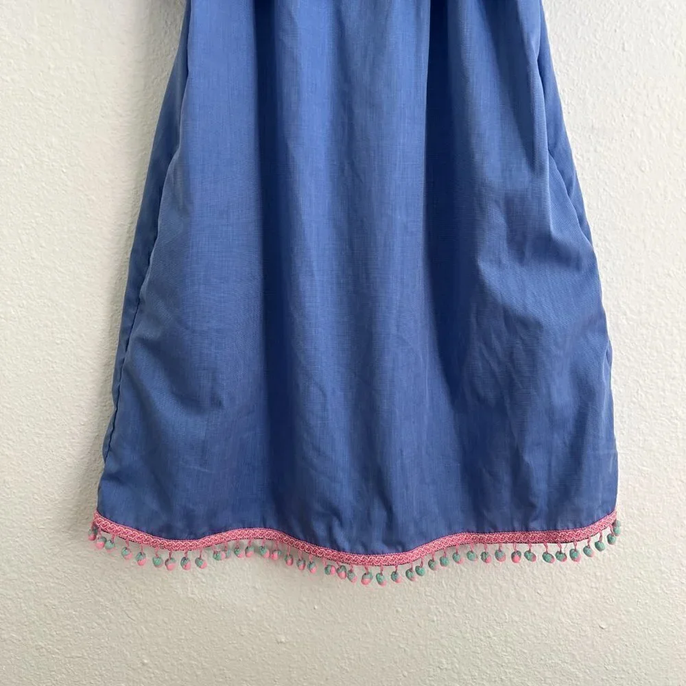REMY Creations Chambray Off The Shoulder Pompom Hem Mini Dress S‌‌‌‌‌‌‌‌‌‌‌‌‌‌‌